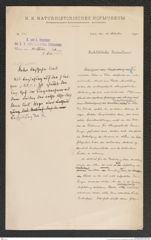 k.k. naturhistorisches Hofmuseum, Intendanzakten 1885-1896 (Hauer), Aktenzahl Z.631.a/1891, Seite 1